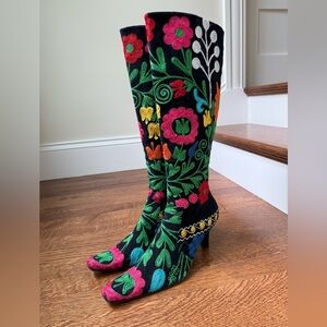 EDOCHE Floral Embroidered Turkish Suzani Heeled Tall Boots Artsy Coquette 40‎